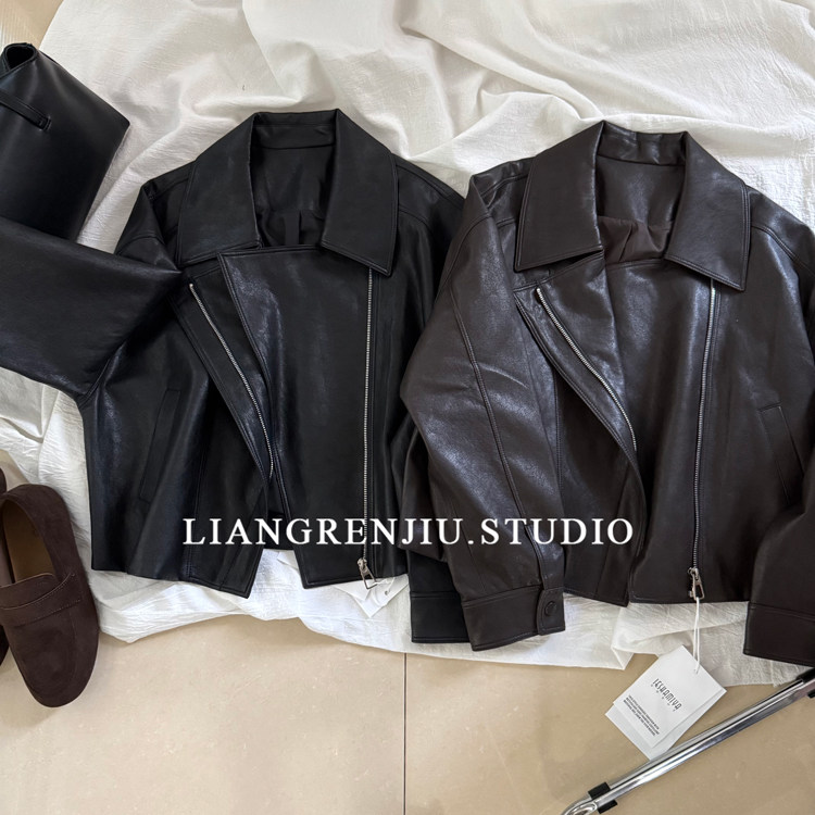 重磅高货 LE品牌剩。时髦 哑光皮衣 翻领机车皮夹克 外套26006A