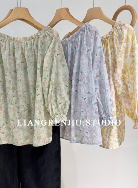 双me正品100棉。清雅碎花一字领宽松娃娃衫上衣衬衫MR