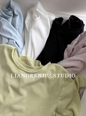 莱赛尔棉。轻柔透气自然卷边长袖春夏薄款T恤3086B16