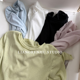 T恤3086B16 春夏薄款 莱赛尔棉 轻柔透气自然卷边长袖