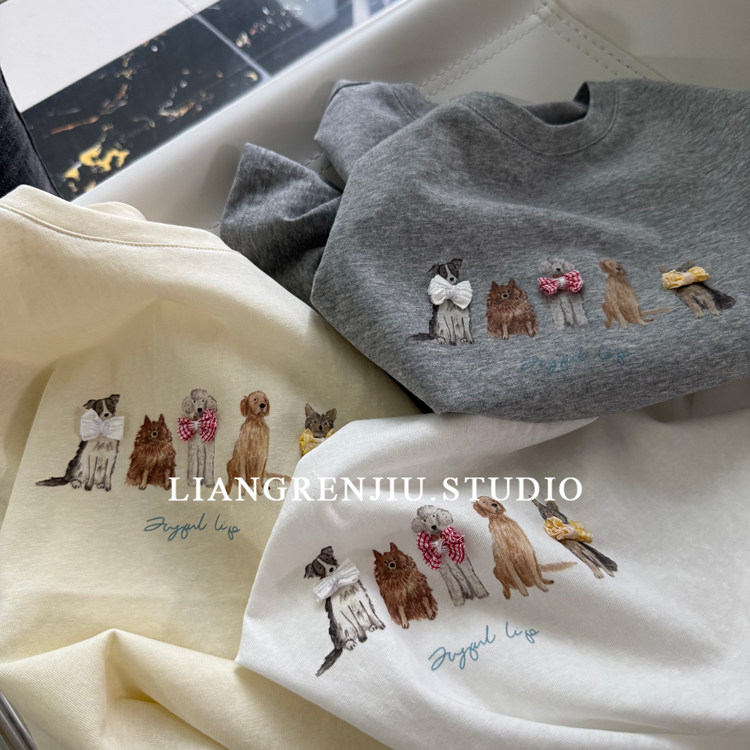 普普风正品。正肩立体领结的小狗。柔软薄款夏季短袖T恤3110X