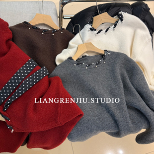 厚 上身效果非常好看圆领秋冬针织毛衣B 圆领卷波点丝巾