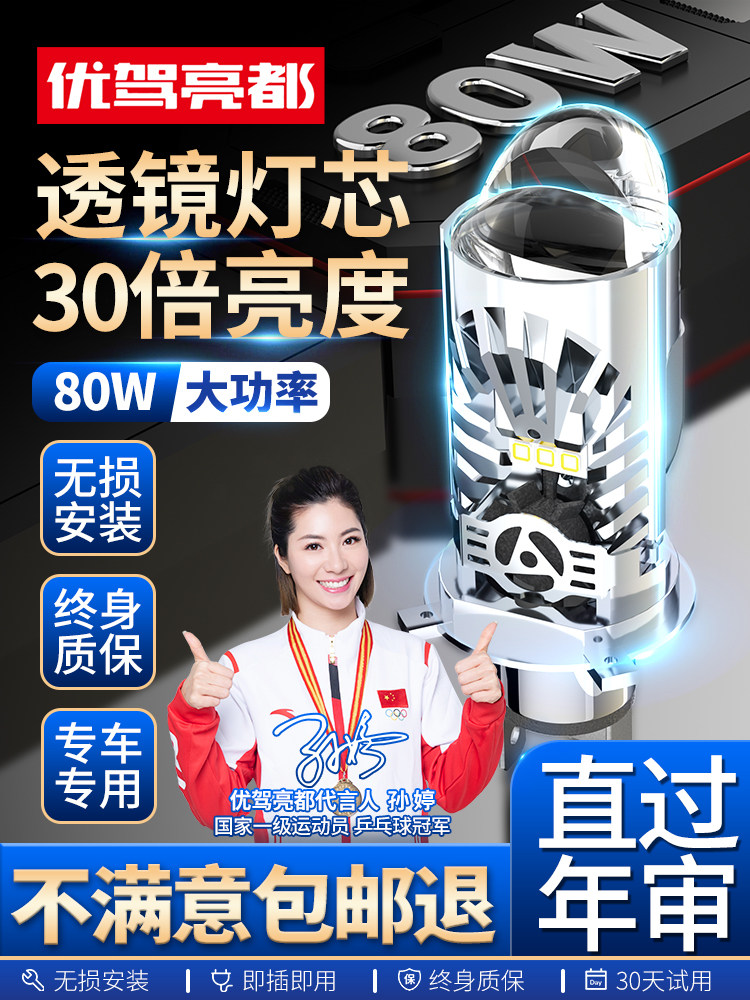汽车透镜激光Led大灯疝气氙气灯泡改装超亮强光双矩阵远近集成汽
