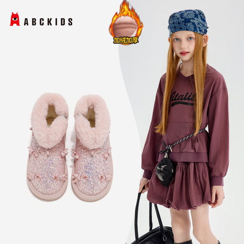abckids女童时尚棉靴加绒加厚