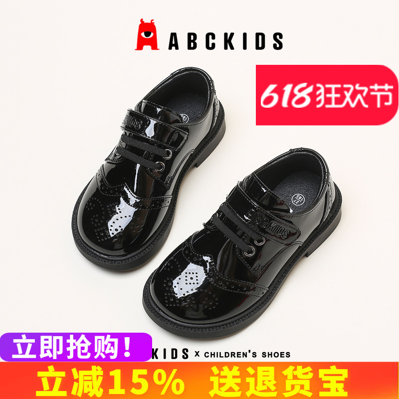 abckids童鞋女童黑皮鞋2025春季新款复古校园演出鞋防滑女孩时尚