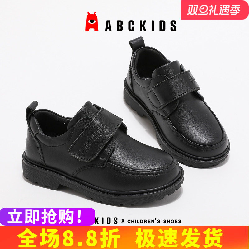 abckids男童皮鞋黑色真皮童鞋新款春秋软底大童男孩学生儿童演出