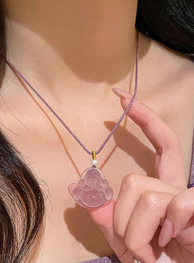 天然紫色大肚佛玉髓玛瑙项链配饰女夏季锁骨链新中式吊坠颈链饰品