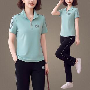 休闲套装 时尚 女年轻款 短袖 两件套女 2026 上衣九分长裤 夏装