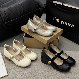 女新款 品牌 浅口单鞋 7cm内增高法式 圆头高跟百搭玛丽珍 梵芙娜