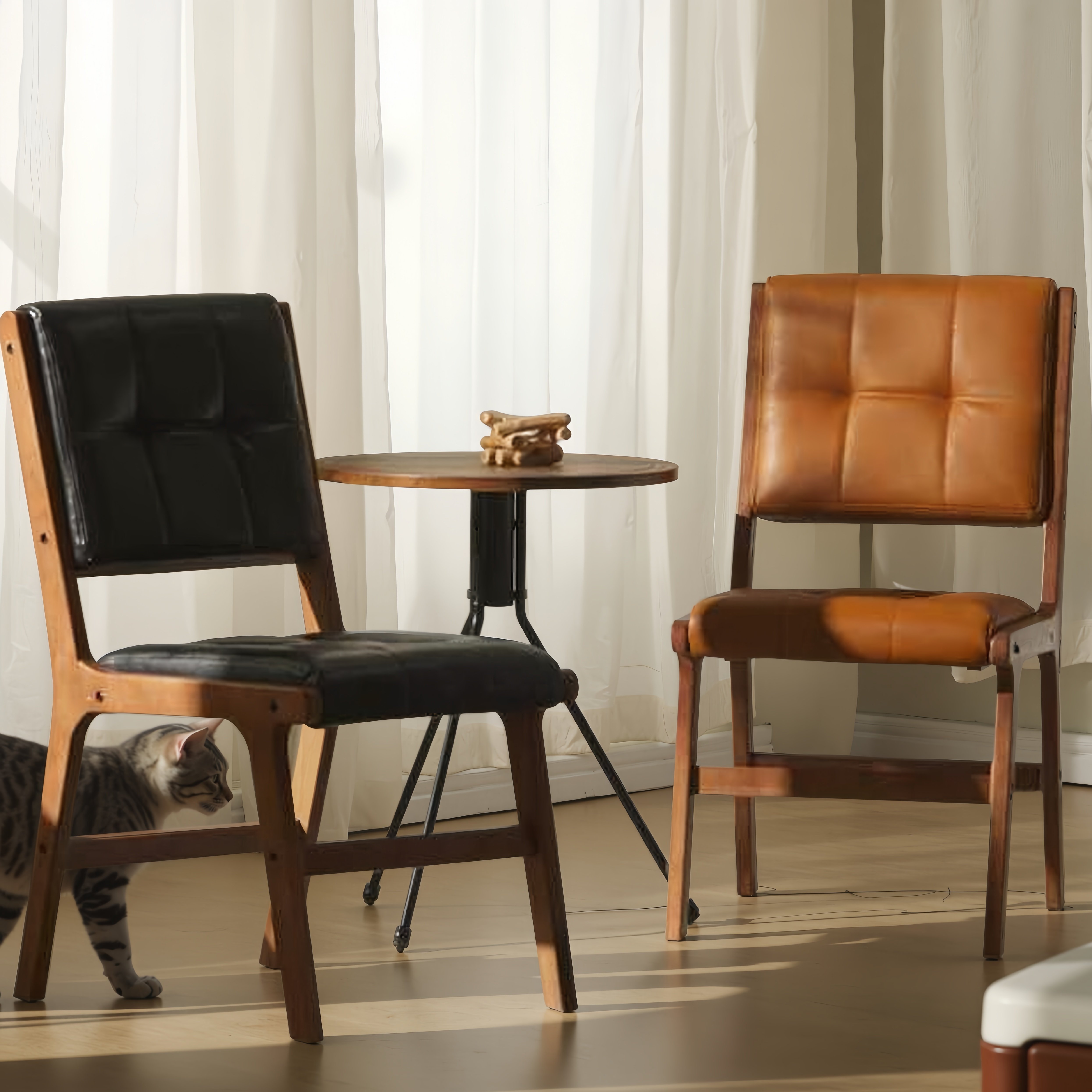 靠背中古家用书桌椅实木简约