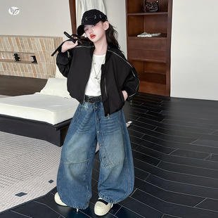 女童短款棒球服外套2026秋季新款中大童韩系夹克衫儿童长袖拉链衫