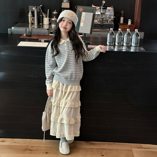 女童休闲条纹毛衣中大童polo领韩版毛衣休闲时尚可爱套头毛衣潮范