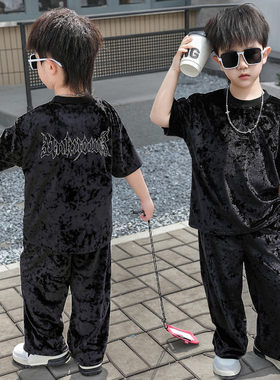 男童夏装套装2026新款儿童宝宝丝绒短袖长裤夏季薄款两件套