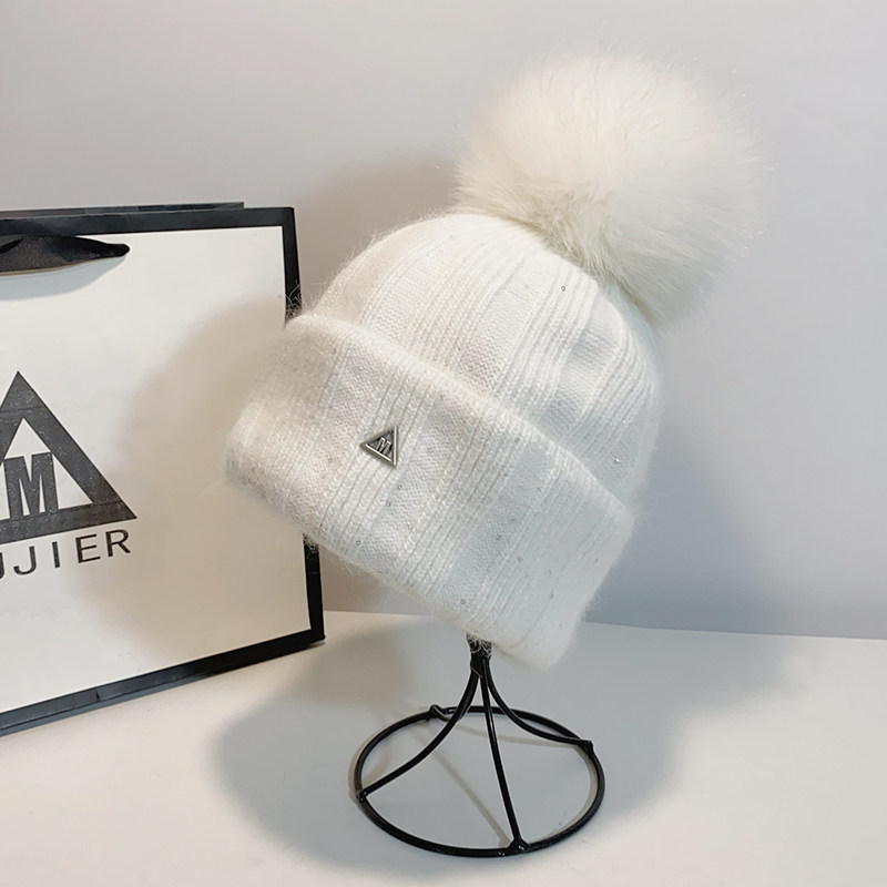 法国M标兔绒狐狸毛球针织帽女ins秋冬加厚保暖百搭护耳羊毛线帽男,服饰配件/皮带/帽子/围巾,帽子,淘宝优惠券,粉丝福利购,淘宝优惠卷