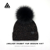 冰岛炫彩亮丝兔毛针织帽子女秋冬保暖护耳大头围狐狸毛球毛线帽潮