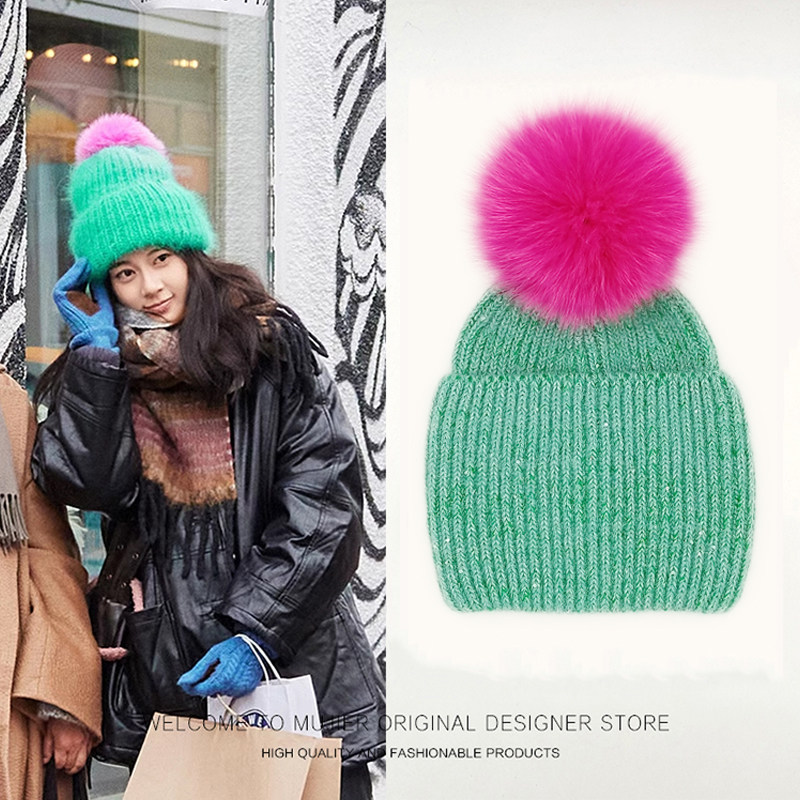 花儿与少年同款狐狸毛球帽子