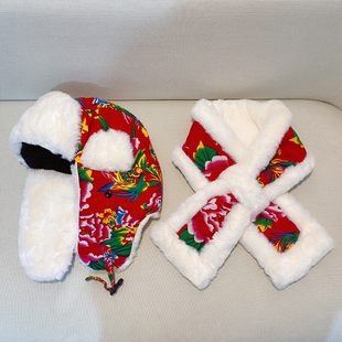 国潮复古东北大花雷锋帽女秋冬儿童网红保暖护耳棉帽子男骑车防风