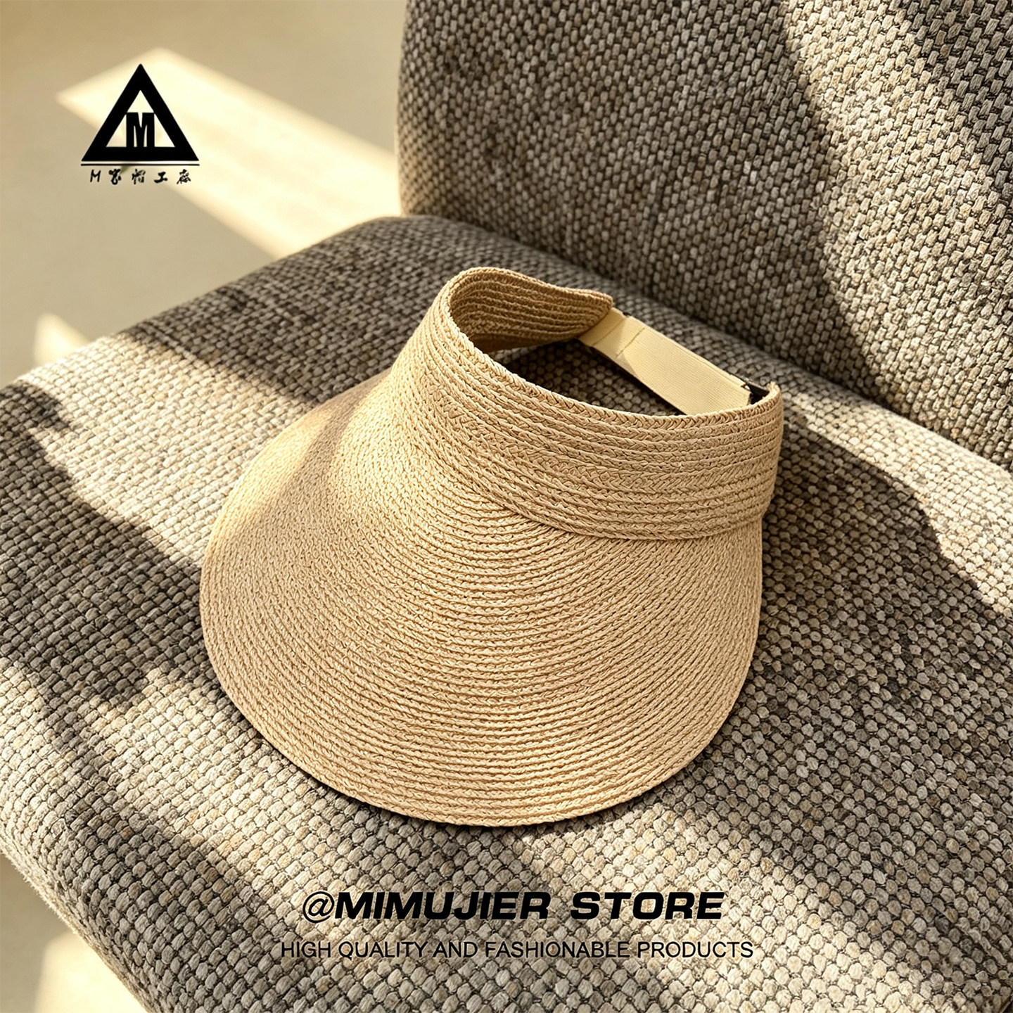 MIMUJIER 高品质拉菲草超细大帽檐空顶草帽女夏度假遮阳帽大头围