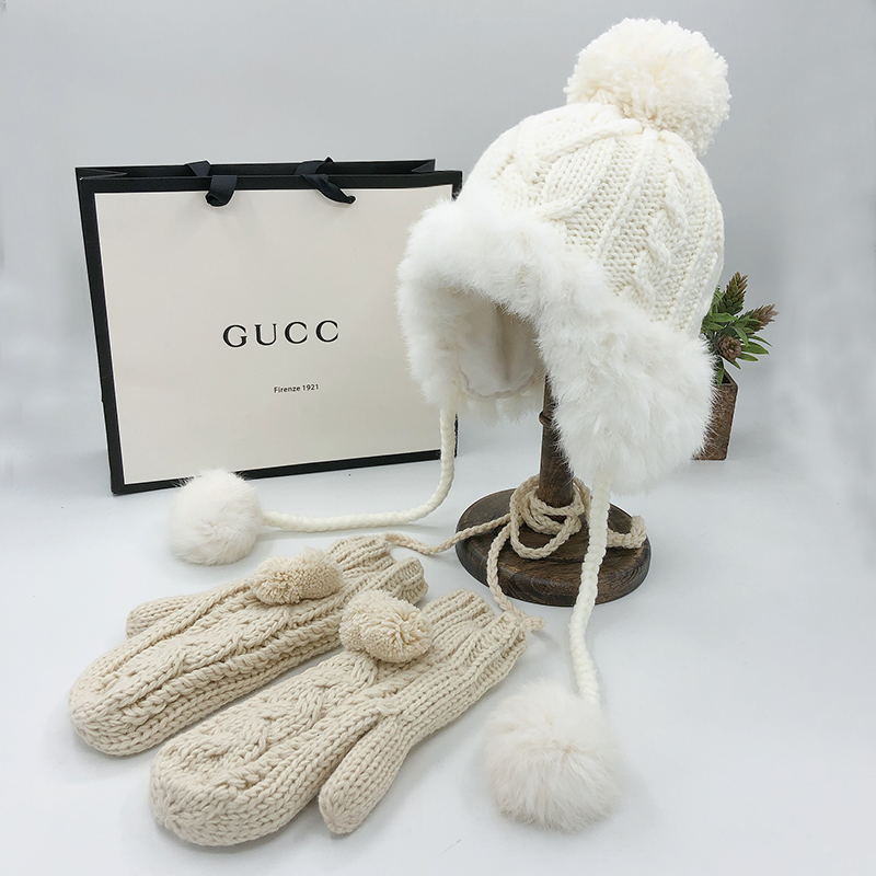 秦岚同款手工针织手套女ins兔毛