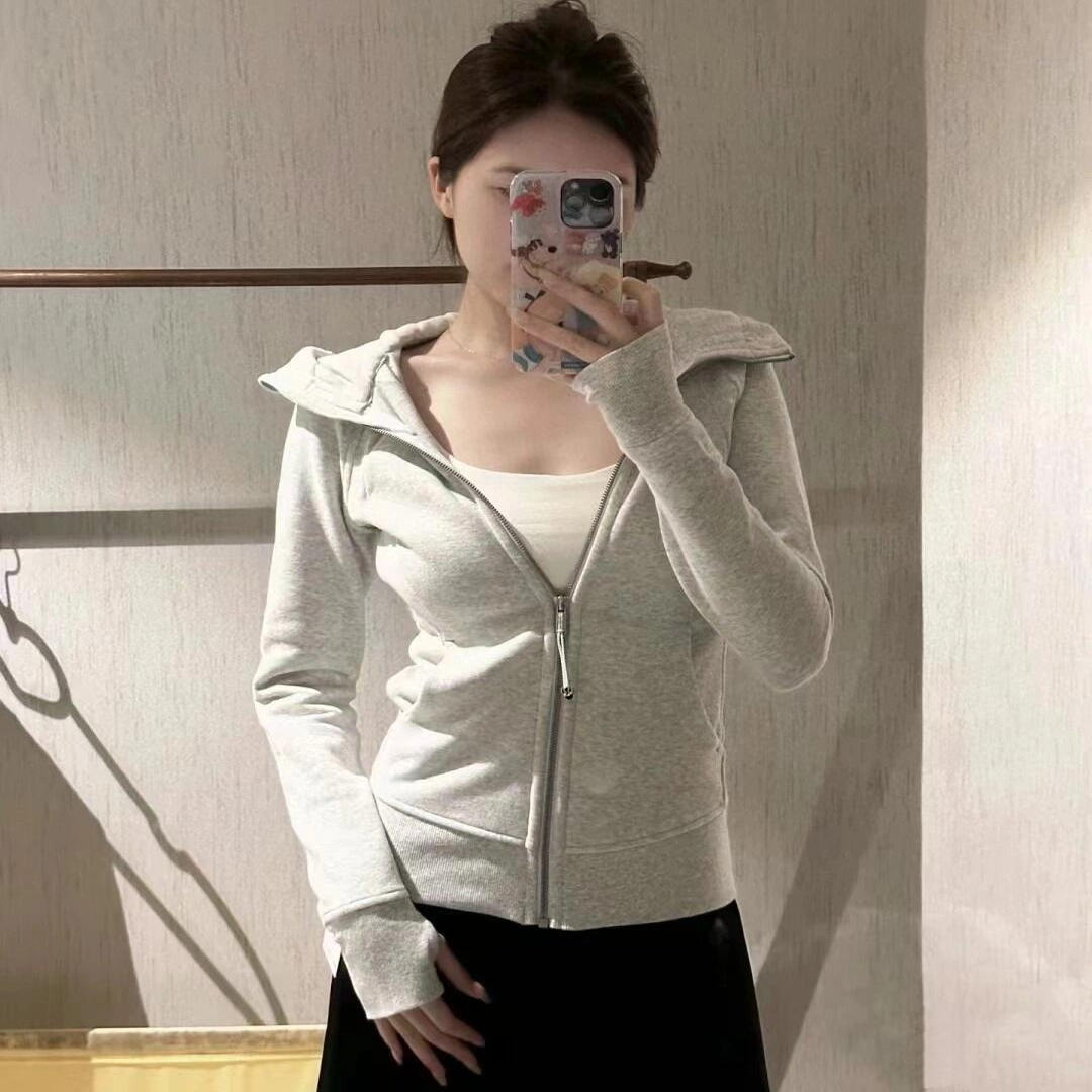 修身外套女款正肩卫衣春秋季衣服连帽衫收腰紧身短款上衣2025新款