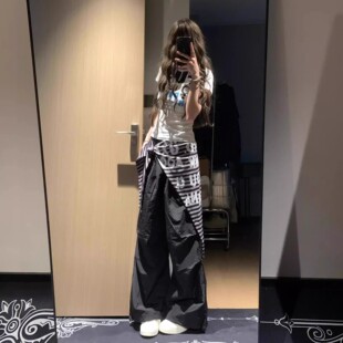 新款 美式 t恤女2025夏季 复古字母印花白色短款 辣妹收腰小上衣 短袖