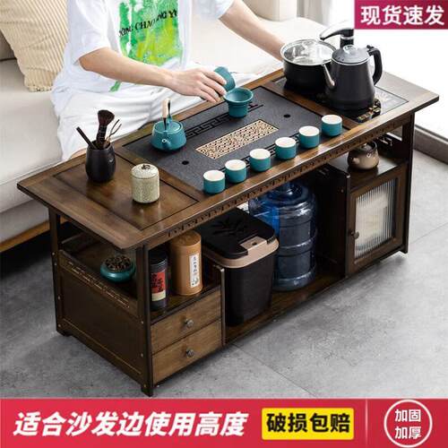 豪利邦带轮移动家用茶桌茶台烧水壶一体客厅小茶几桌实木小茶车茶