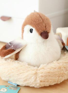 仿真麻雀小鸟挂件鹦鹉几维鸟窝玩偶布娃娃儿童书包挂件生日礼物女