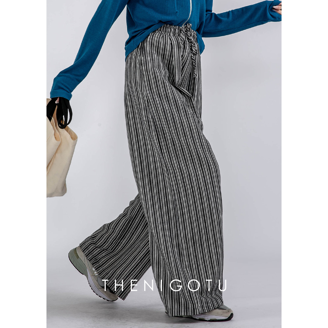DOROTHY丨慵懒风薄款条纹休闲裤女2025新款宽松高腰直筒阔腿长裤