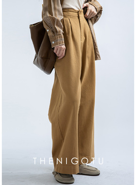 DOROTHY丨宽松高腰阔腿休闲裤女2024新款秋冬设计款通勤直筒长裤