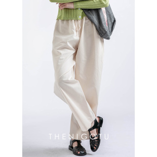 直筒阔腿裤 DOROTHY 春夏款 女2025新款 宽松高腰米白色棉质休闲裤