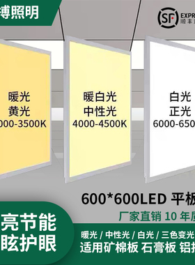 中性光暖光平板灯集成吊顶600x600led平板灯60x60led自然光石膏板