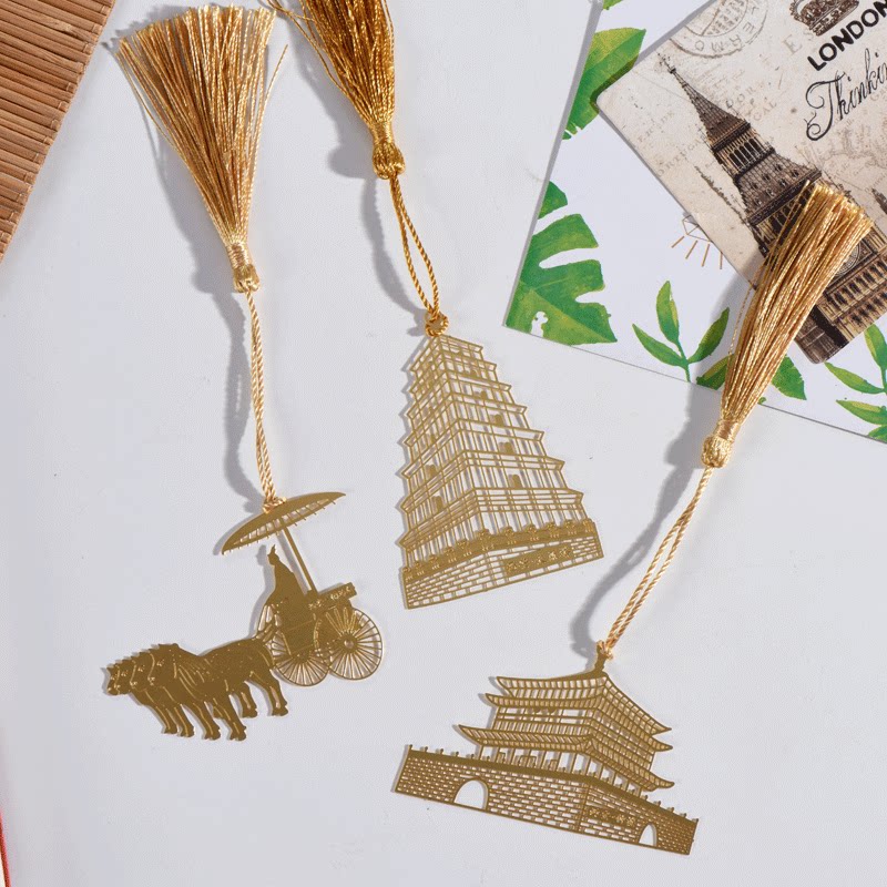 镂空黄铜金属书签西安景点景区大雁塔钟楼兵马俑旅游纪念品礼品物