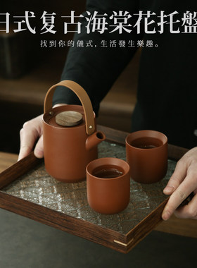 一条海棠花玻璃托盘木质家用长方形早餐水果点心收纳盘酒店干泡台