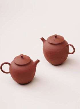 一条【梨小小】原矿朱泥手拉紫砂茶壶手工礼物