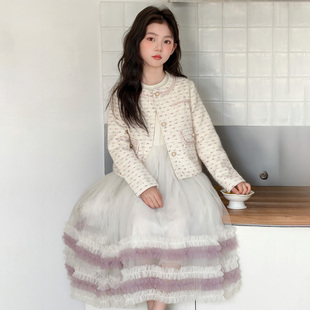 女童春秋款连衣裙2026新款中大童春季小香风外套女孩春款纱裙套装