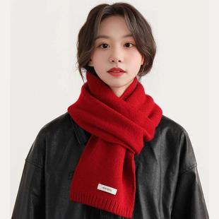 韩系氛围感红色圣诞羊绒围巾女款2025新款冬天保暖针织围脖情侣款
