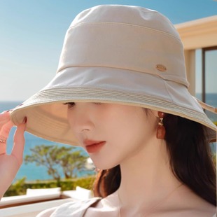 夏天遮阳帽女2025新款韩版时尚百搭大檐渔夫帽防晒防紫外线太阳帽