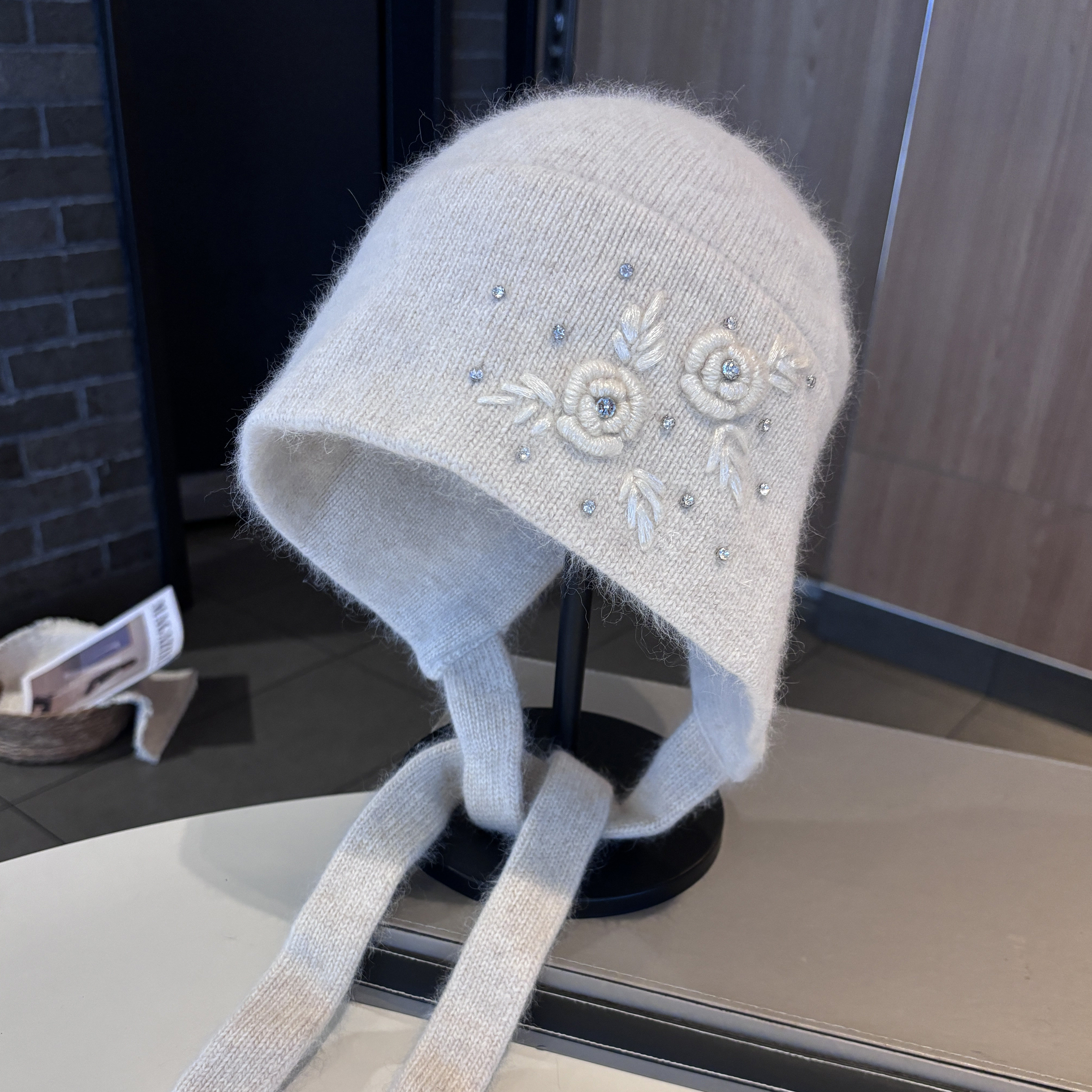兔毛针织毛线帽女冬高品质护耳帽