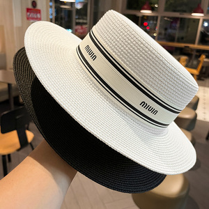 法式名媛风平顶礼帽女2025新款时尚草编防晒遮阳帽子海边度假草帽