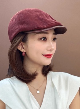 日系街头复古安可拉红鸭舌帽子女秋冬韩版大头围报童帽反戴前进帽