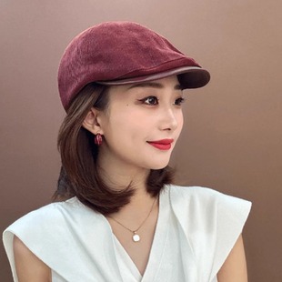 日系街头复古安可拉红鸭舌帽子女秋冬韩版 大头围报童帽反戴前进帽