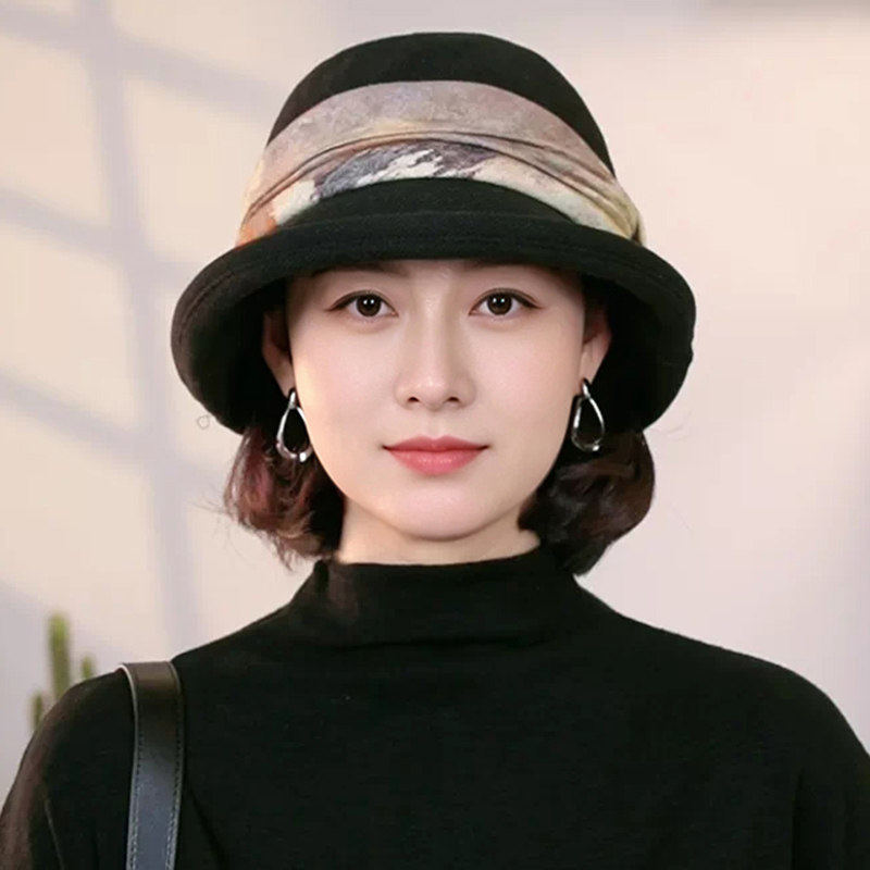 卷边渔夫帽女显脸小保暖毛呢盆帽