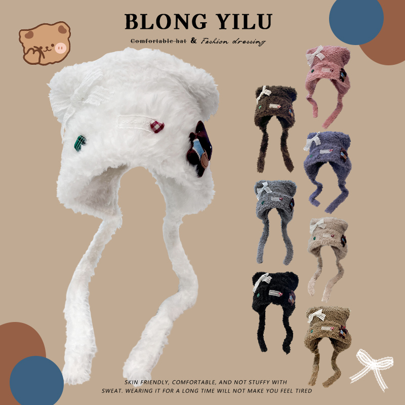 日系甜美可爱蕾丝蝴蝶结雷锋帽女