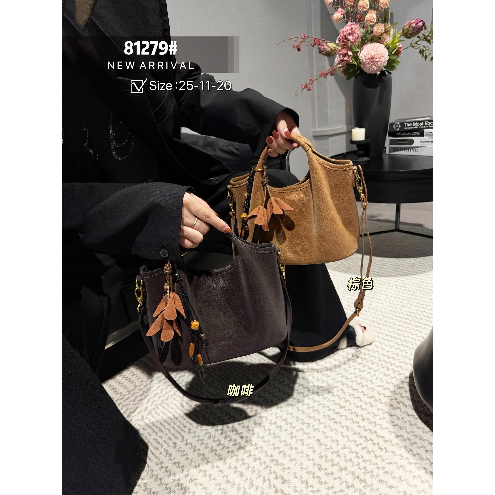 植鞣皮水桶包包女2025新款手工擦色真皮单肩包通勤手提菜篮子女包