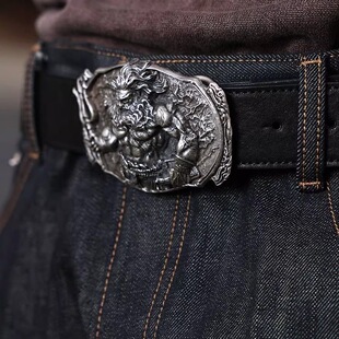 自主 波塞冬复古风纯铜皮带扣头男女通用个性雕刻腰带扣黑色皮带