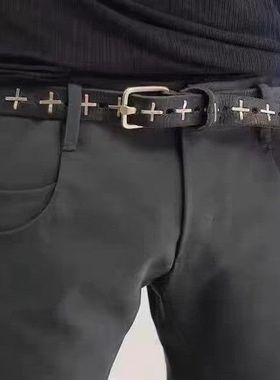 自主m.a.+风格十字皮带金属手工复古暗黑高街hedi神品男女皮腰带