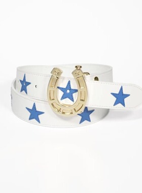 Merakii美式潮腰带纯铜扣真皮白色星星牛皮真皮带JOJO的奇妙冒险