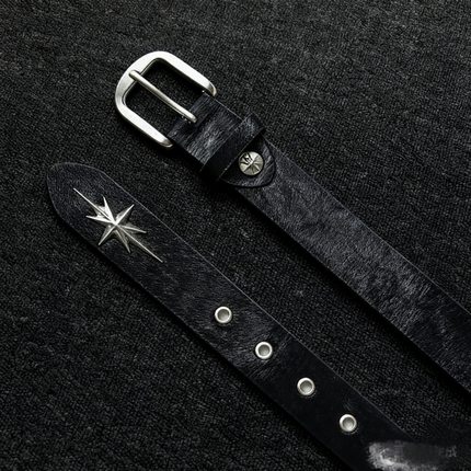 Remedy国潮原创设计金属八芒星斑马纹豹纹真马毛皮带腰带男女潮牌