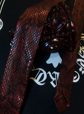 自主 小众蛇皮商务红色箭头型领带男士正装高品质蛇纹印花酷感风