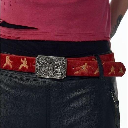 联名龙虎斗马毛功夫剪影皮带